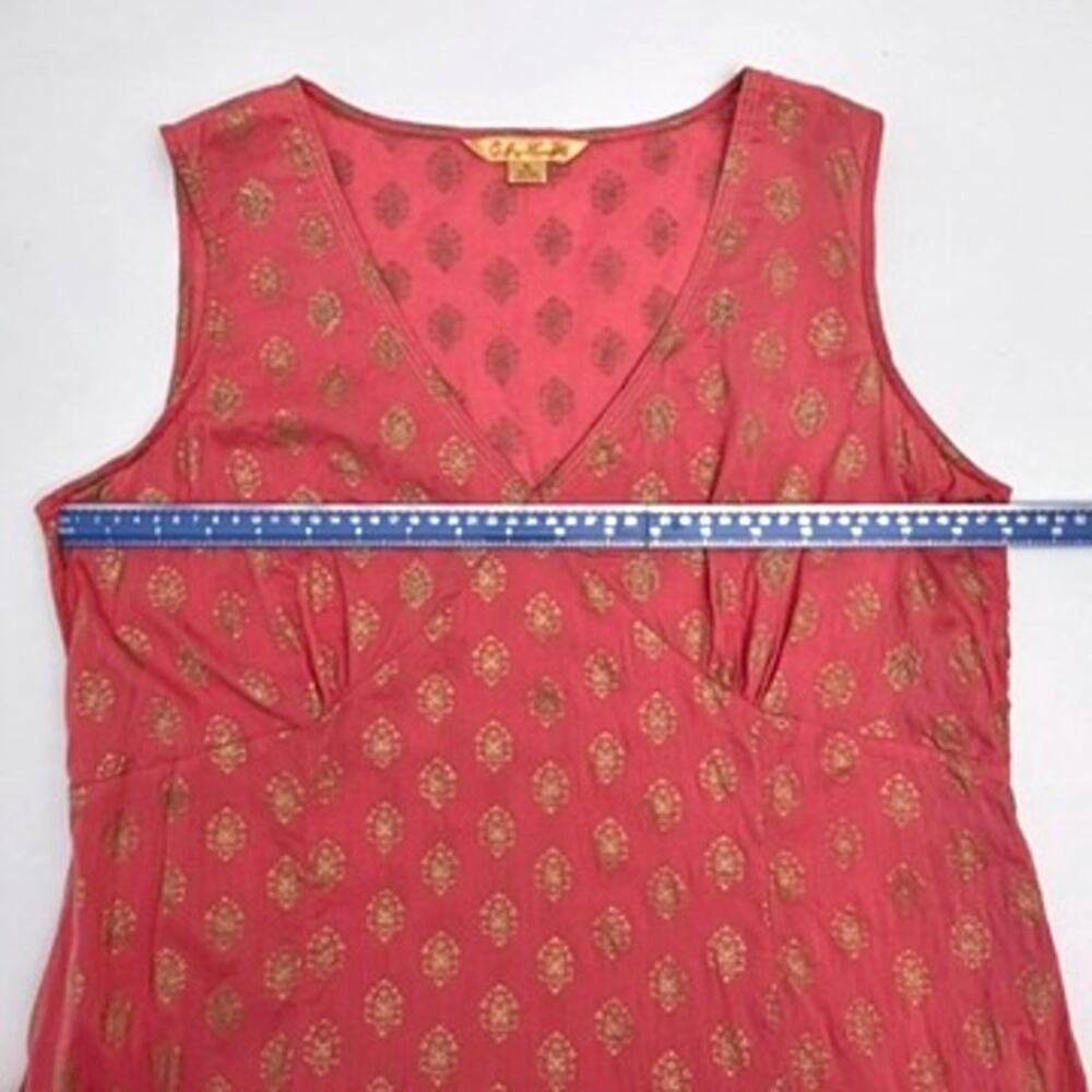 Vtg April Cornell Coral Pink & Metallic Gold Maxi Dress- Size XL Boho - Hippie - Picture 3 of 8
